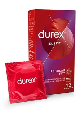 Презервативи латексні з силіконовою змазкою durex elite тонкі, 12 шт