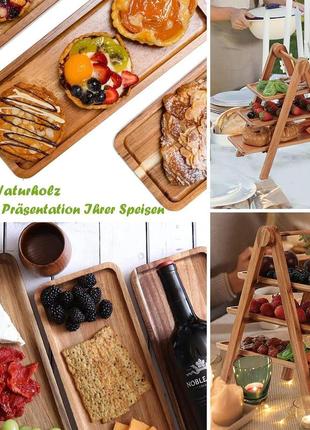 Kilys 3-ярусный сервировочный поднос, деревянная сервировочная подставка, прямоугольная сервировочная стойка7 фото