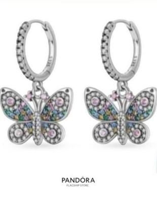 Серьги кольца серебро silver_pandora original красивые бабочки кольца паве