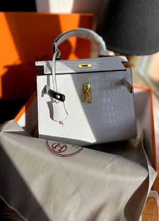 Сумка белая кожаная премиум в стиле hermes kelly