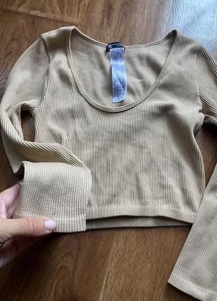 Кроп топ в рубчик бежевый zara с длинным рукавом 🔥🔥🔥