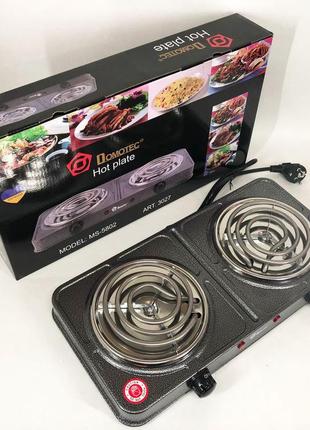 Электроплита настольная domotec ms-5802, плита двухкомфорковая электроплита бытовая электрическая