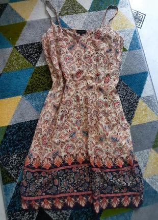 Летнее платье, платье на бретели натуральное, сарафан меди в орнамент