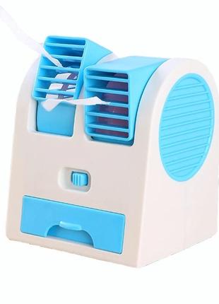 Мини вентилятор для рабочего стола (работа от usb или батареек ааа) синий