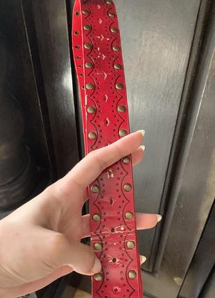 Ремень кожаный лаковый атласный красный брендовый пояс