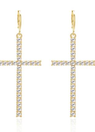 Оригінальні сережки хрести з камінцями та перлинками