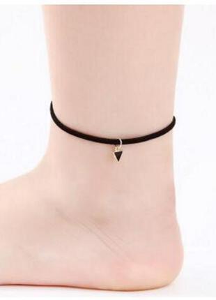 Чорний плюшевий мотузковий браслет на ніжку довжина 20+5 см