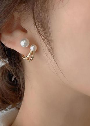 Оригінальні, ніжні золотисті сережки цвяшки з імітованими перлинками