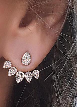 Оригінальні золотисті та сріблясті сережки зі стразами