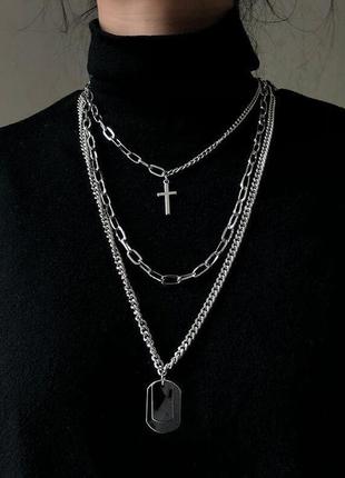 Комплект з трьох сріблястих ланцюжків