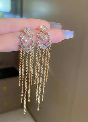 Золотисті сережки цвяшки з ланцюжками