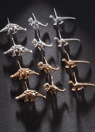 Комплект мініатюрних сережок з 6 дітозавриками, колір під золота та під срібло