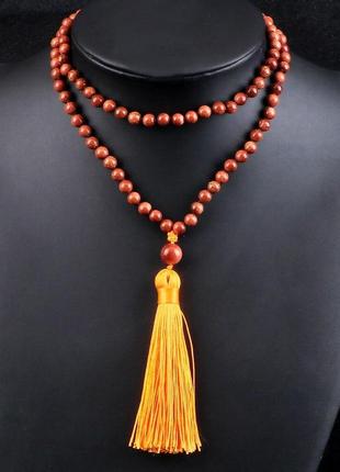 Намисто з бісеру з натурального каменю з підвіскою з кітицею ручної роботи