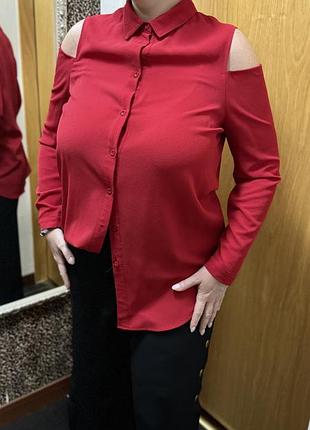 Красная рубашка ,женская рубашка с открытыми плечами,удлиненная рубашка