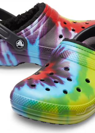 Crocs сабо на меху клоги утепленные крокс classic lined tie dye clog 206341-988