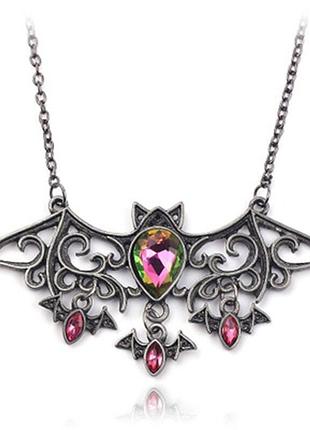 Готична чорна підвіска на ланцюжку у вигляді кажана та каменем містик