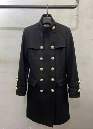 Пальто чёрное бежевое женское с пуговицами