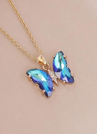 Золотистий ланцюжок з підвіскою метелик з камінчиками хамелеон
