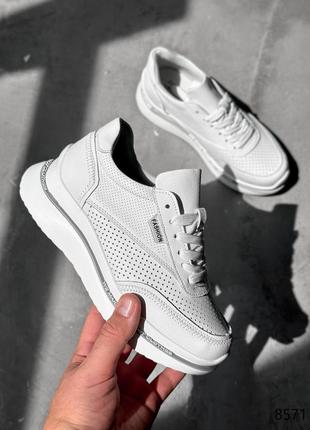 Кроссовки женские marry белые, натуральная кожа с перфорацией