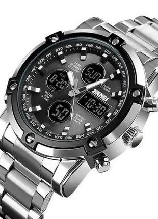 Годинник наручний чоловічий skmei 1389sibk silver-black, модний чоловічий годинник. колір: срібний + чорний shop