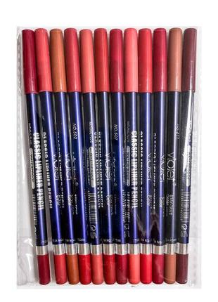 Набір олівців для губ натуральні кольори violet classic lipliner pencil 12 штук
