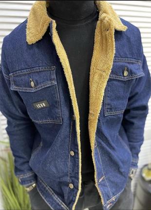 Чоловіча джинсова куртка з хутром оверсайз