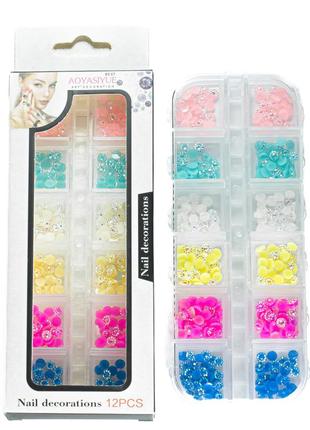 Набор страз для маникюра aoyasiyue nail decoration ассорти 12 шт № 1 яркие цветные