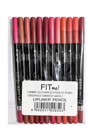 Набір олівців для губ натуральні кольори fit me! lipliner pencil 12 штук
