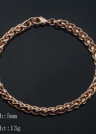 Браслет, позолота, 585 рожеве золото, довжина 20 см, ширина 5 мм