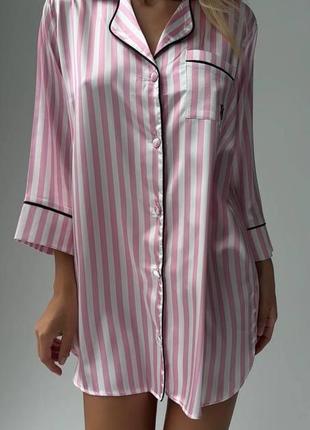 Жіноча сорочка в смужку для сну турецький шовк