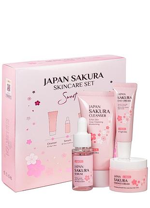 Набір косметики для шкіри обличчя laikou japan sakura зволожуючий омолоджуючий, 4 продукти