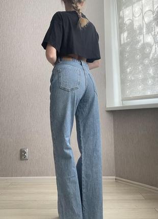 Джинсы прямые широкие синие голубые stradivarius