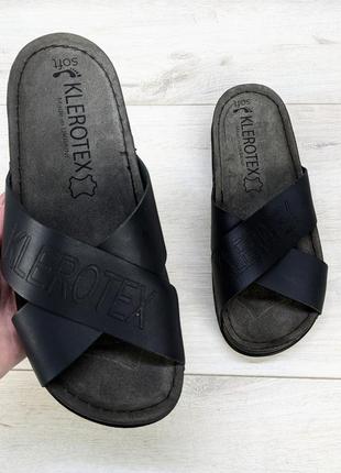 Шльопанці чоловічі klerotex чорні шкіряні 3766