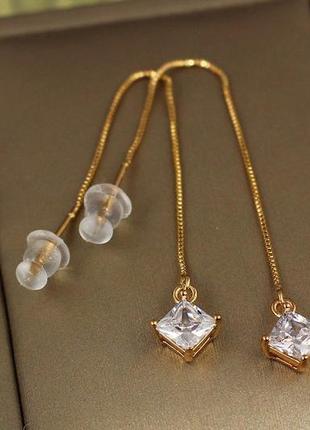 Серьги продевки xuping jewelry ромбики 7 мм золотистые