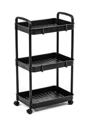 Этажерка мобильная трехъярусная универсальная пластиковая черная 41*25*72см (3dpanda-2107)