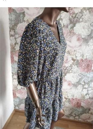 Крамтва ярусна сукня в квіти із натуральної тканини5 фото