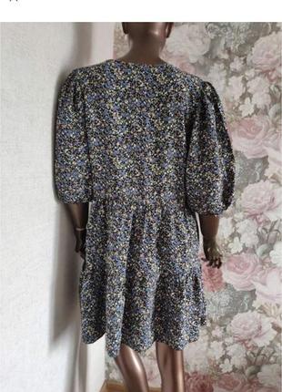 Крамтва ярусна сукня в квіти із натуральної тканини6 фото