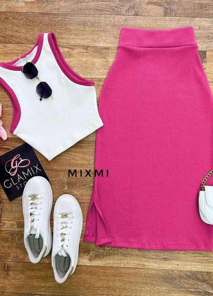 Рожевий жіночий літній костюм спідниця топ жіночий прогулянковий повсякденний костюм з спідницею