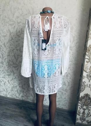 New look пляжна мережива туніка модна стильна туника накидка айворі