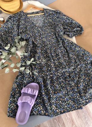 Крамтва ярусна сукня в квіти із натуральної тканини1 фото