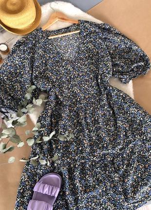 Крамтва ярусна сукня в квіти із натуральної тканини3 фото