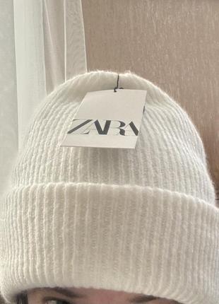 Трикотажная шапка zara, бини с отворотом в рубчик зимняя2 фото