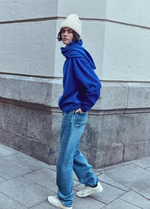 Трикотажная шапка zara, бини с отворотом в рубчик зимняя6 фото