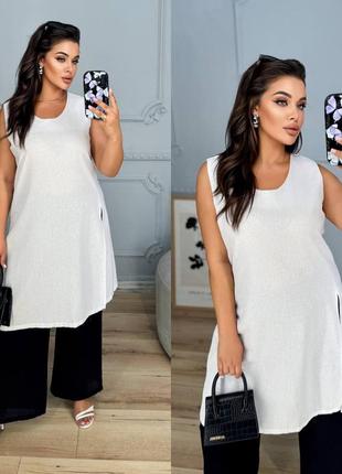 Льняной стильный женский костюм туника и брюки в расцветках рр 48-58