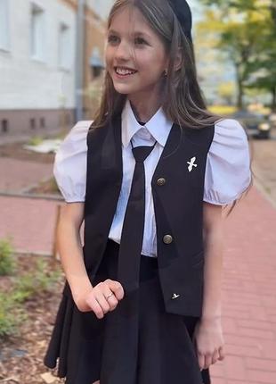 Костюм двойка детский подростковый школьный для девочки, жилет, юбка солнце, школьная...