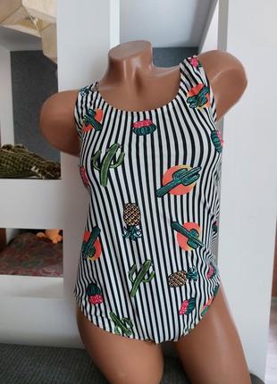 🍍🌵🍉 крутой купальник в полоску с принтом кактусы/ананасы4 фото