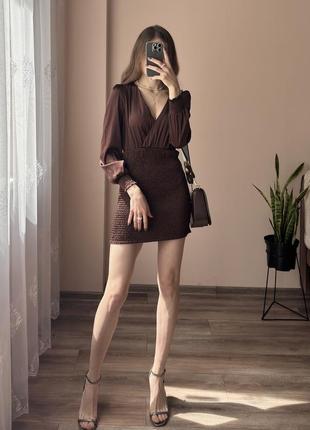 Эффектное шоколадное платье shein6 фото