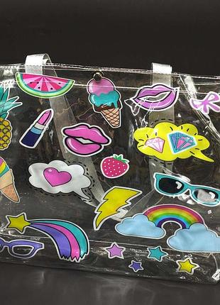 Сумка вместительная прозрачная с рисунками, размер 47*29*14 см