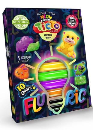 Тісто для ліпки "fluoric" 10 кольорів, danko toys, tmd-fl10-01u
