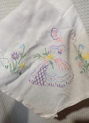 Ро31 натуральная винтажная большая салфетка с вышивкой хлопковый хлопок ручная работа